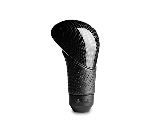 Momo Shadow Shift Knob - Black Airleather, Carbon Effect Insert