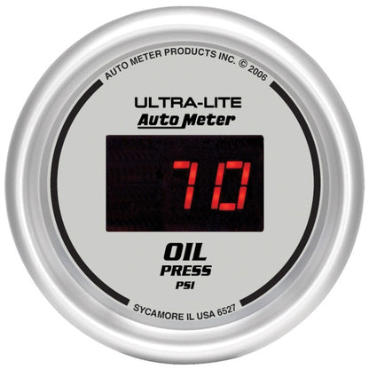 Autometer Ultra-Lite 2-1/16in 100PSI Silver Dial Digital Oil Pressure Gauge w/ Red LED