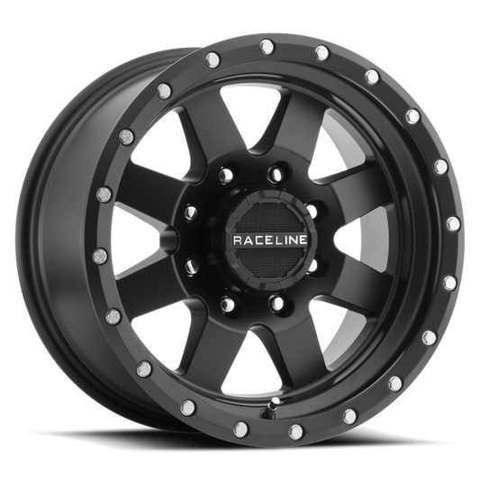 Raceline 935B Defender 17x9in / 5x127 BP / -12mm Offset / 83.82mm Bore - Satin Black Wheel