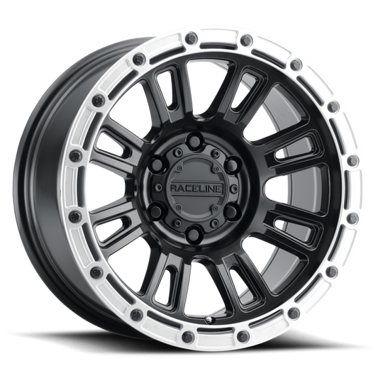 Raceline 956BS Compass 17x9in / 8x170 BP / -12mm Offset / 125.2mm Bore - Black & Silver Lip Wheel