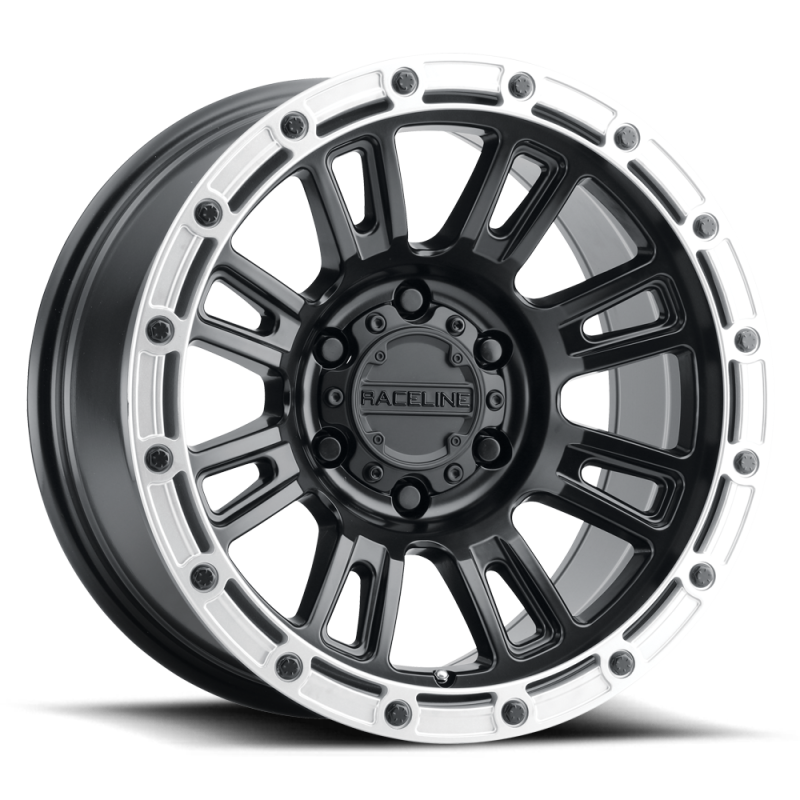 Raceline 956BS Compass 17x8in / 6x120 BP / 30mm Offset / 67.1mm Bore - Black & Silver Lip Wheel