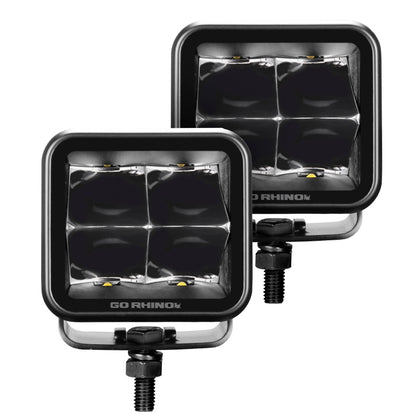 Go Rhino Xplor Blackout Series Cube LED Spot Light Kit (Surface/Threaded Stud Mnt) 3x3 - Blk (Pair)