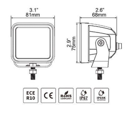 Go Rhino Xplor Blackout Series Cube LED Spot Light Kit (Surface/Threaded Stud Mnt) 3x3 - Blk (Pair)