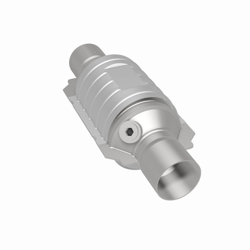 MagnaFlow Univ Conv 2in In/Out Ctr/Ctr Round 9in Body L x 5.125in W x 13in Overall L Single O2 Port