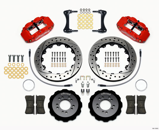 Wilwood Narrow Superlite 6R Front Hat Kit 13.06in Drilled Red 2008-up Hyundai Genesis Coupe w/Lines