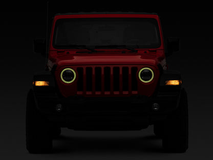 Raxiom 18-22 Jeep Wrangler JL/JT Axial 9-Inch LED Headlights w/RGB Halo- Black Housing (Clear Lens)