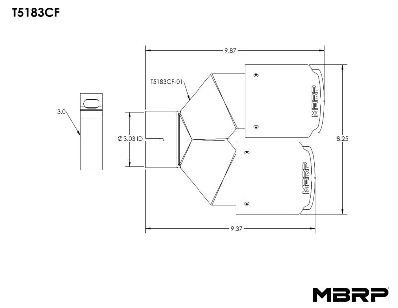 MBRP 3in ID / Dual 4in OD Out Staggered L 9.37in / R 9.87in Dual Wall Carbon Fiber Univ Exhaust Tip