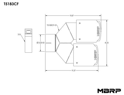 MBRP 3in ID / Dual 4in OD Out Staggered L 9.37in / R 9.87in Dual Wall Carbon Fiber Univ Exhaust Tip