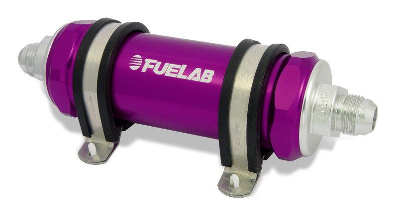 Fuelab 858 In-Line Fuel Filter Long -10AN In/Out 6 Micron Fiberglass w/Check Valve - Purple