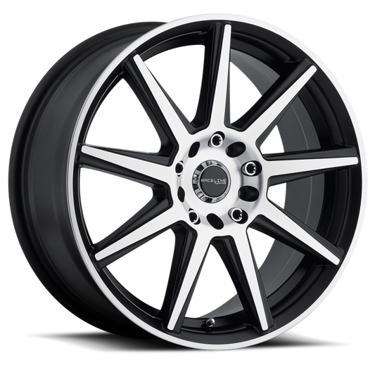 Raceline 144M Storm 16x7in / 5x108/5x114.3 BP / 40mm Offset / 72.62mm Bore - Black & Machined Wheel