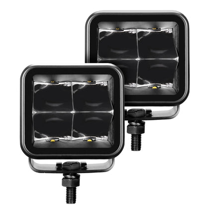 Go Rhino Xplor Blackout Series Cube LED Spot Light Kit (Surface/Threaded Stud Mnt) 3x3 - Blk (Pair)