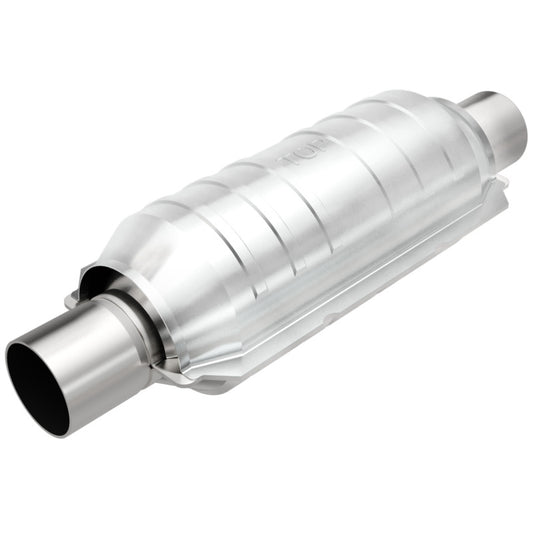 MagnaFlow Univ Cat Conv 2in Inlet/Outlet Ctr/Ctr Round 11in Body L x 5.125in W x 15in Overall L