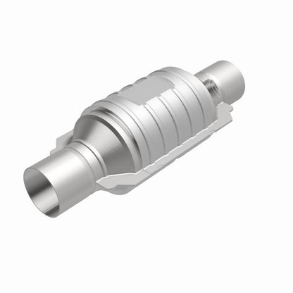 MagnaFlow Univ Conv 2in In/Out Ctr/Ctr Round 9in Body L x 5.125in W x 13in Overall L Single O2 Port