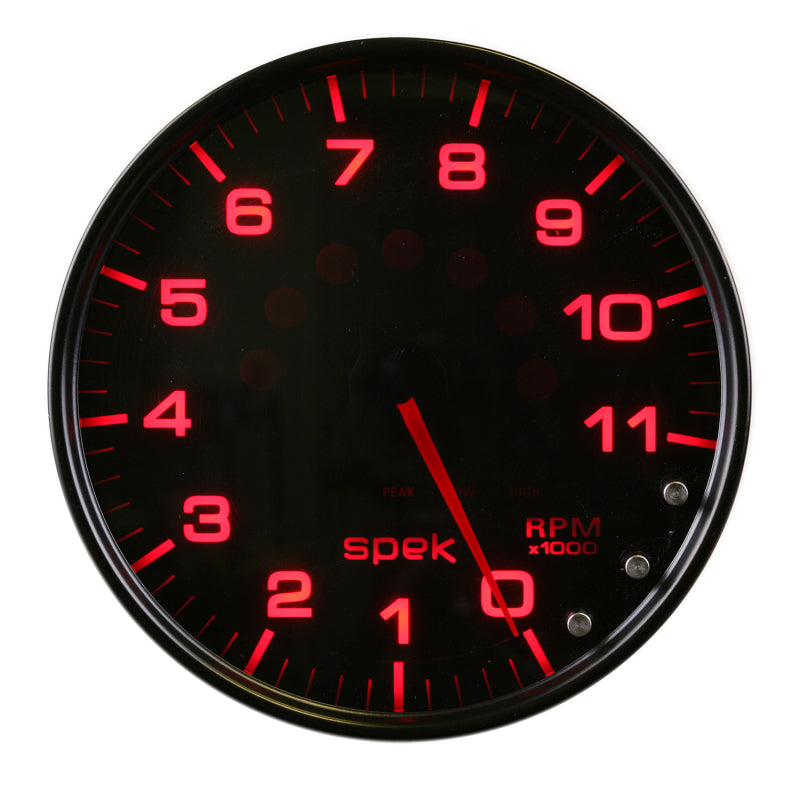 Autometer Spek-Pro Gauge Tachometer 5in 11K Rpm W/Shift Light & Peak Mem Black/Smoke/Black