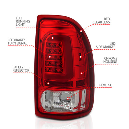 ANZO 1997-2004 Dodge Dakota LED Taillights Chrome Housing Red Lens Pair