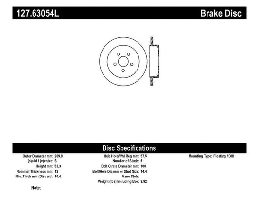 StopTech 03-09 Chrysler PT Cruiser Tur / 03-05 Dodge Neon SRT-4 Rear Left Slotted & Drilled Rotor