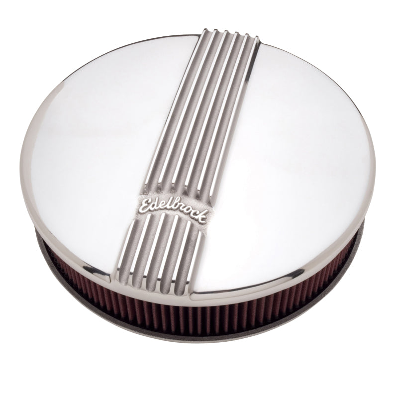 Edelbrock Air Cleaner Classic Series Round Aluminum Top Cloth Element 14In Dia X 3 9In Polished