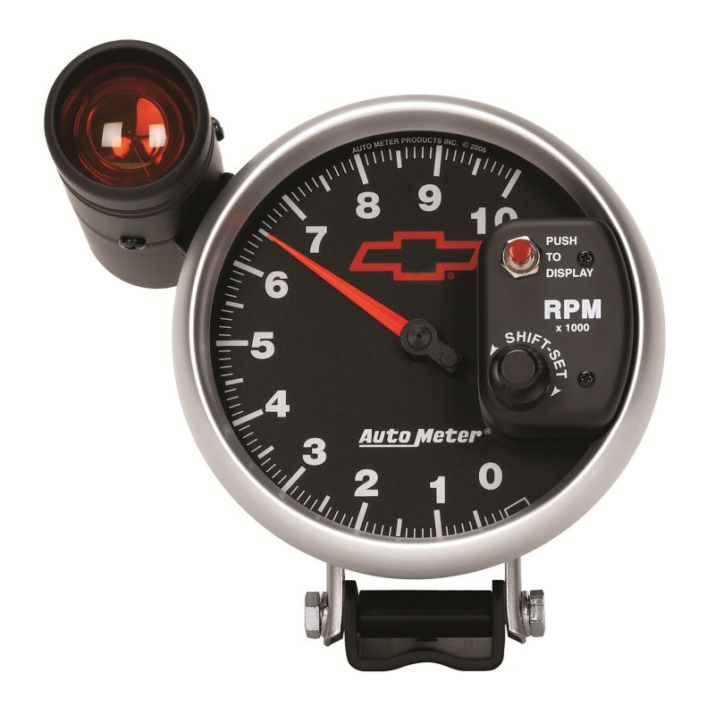 Autometer GM Bowtie Black 5in 10000 RPM Pedestal Electronic Tachometer w/ Ext Shift Light