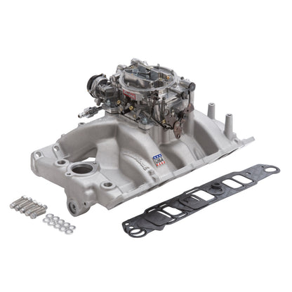 Edelbrock Manifold And Carb Kit Performer RPM Pontiac Natural Finish