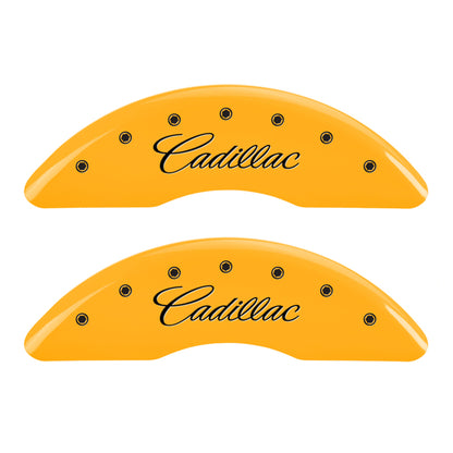 MGP 4 Caliper Covers Engraved F & R Cursive/Cadillac Yellow Finish Black Char 2017 Cadillac CT6