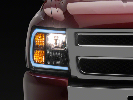 Raxiom 07-13 Chevrolet Silverado 1500 Axial Series Headlights w/ LED Bar- Blk Housing (Clear Lens)