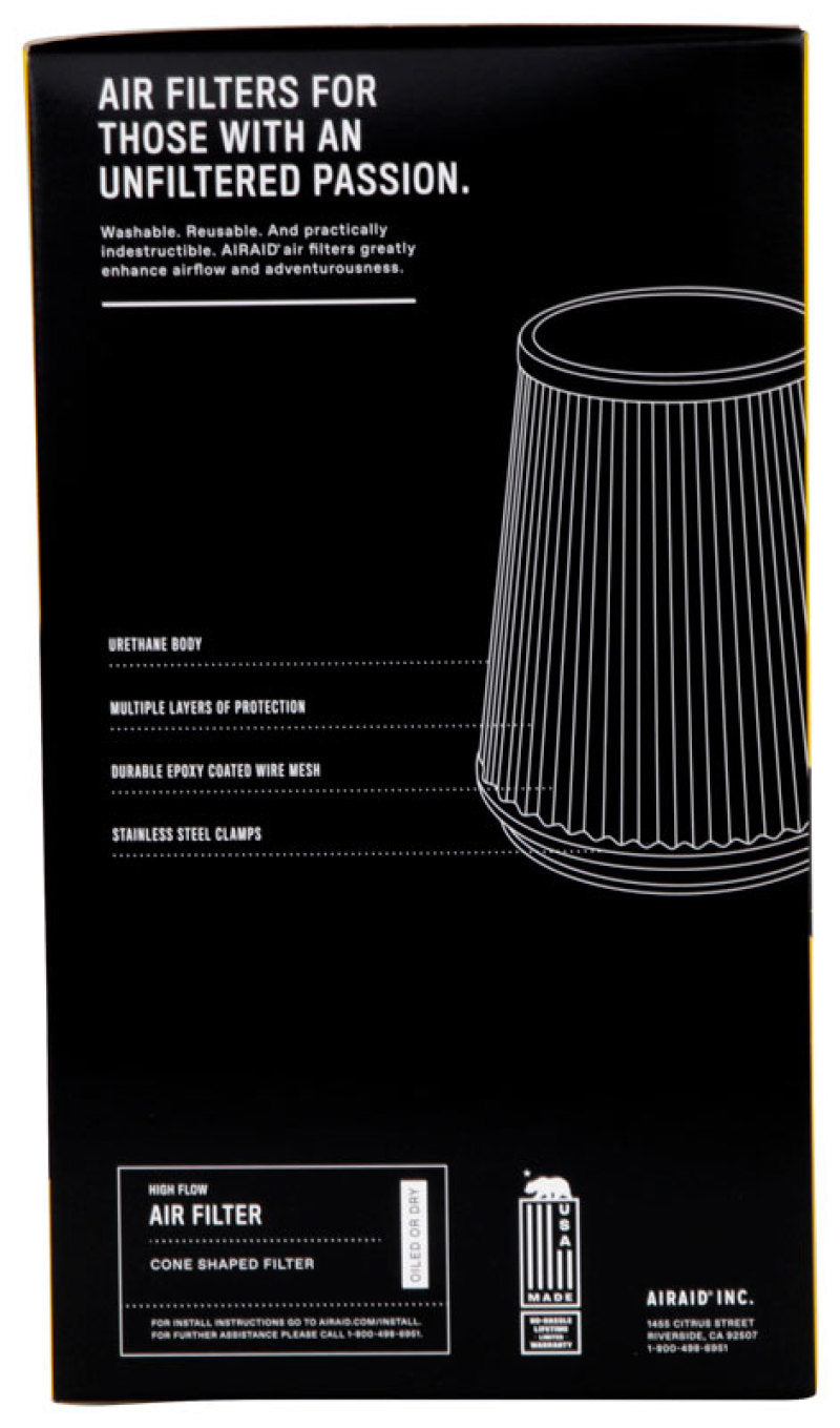 Airaid Universal Air Filter - Cone 4in Flange x 6in Base x 4-5/8in Top x 9in Height - Synthaflow