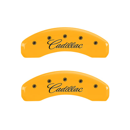 MGP 4 Caliper Covers Engraved F & R Cursive/Cadillac Yellow Finish Black Char 2007 Cadillac DTS