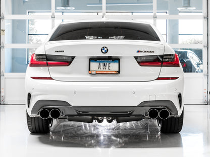 AWE Tuning 2019+ BMW M340i (G20) Resonated Touring Edition Exhaust - Quad Chrome Silver Tips