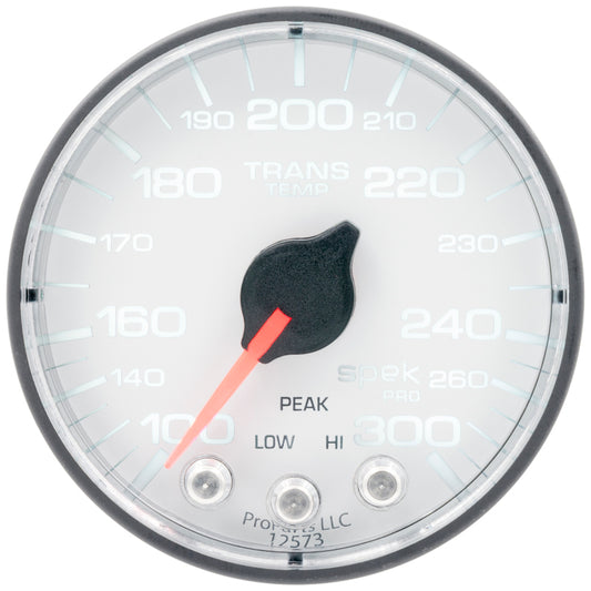 Autometer Spek-Pro 2 1/16in 300 Degree F Stepper Motor W/Peak & Warn White/Black Trans Temp Gauge