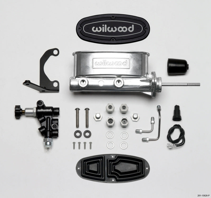 Wilwood HV Tandem M/C Kit w L/H Bracket & Prop Valve - 15/16in Bore Ball Burnished-W/Pushrod