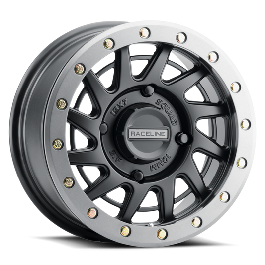 Raceline A12BG Squad 15x7in/4x156 BP/38mm Offset/132.5mm Bore - Black & Gunmetal Ring Beadlock Wheel