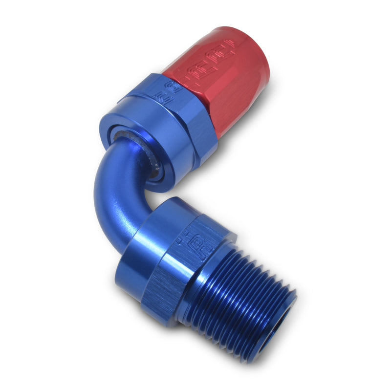 Russell Performance -8 AN Red/Blue 90 Degree Full Flow Swivel Pipe Thread Hose End (With 3/8in NPT)