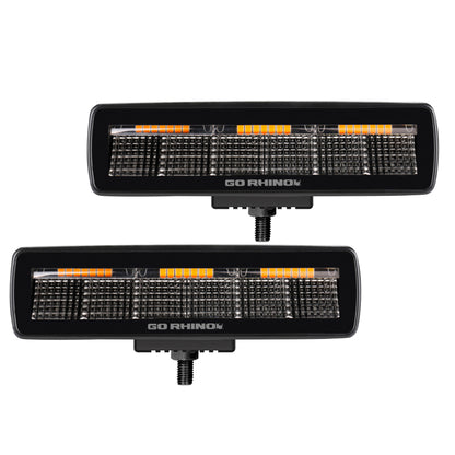 Go Rhino Xplor Blackout Combo Series Sixline LED Flood Lights w/Amber (Surface Mount) - Blk (Pair)