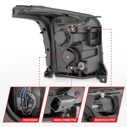 ANZO 15-17 GMC Yukon/Yukon XL Projector Headlights Black Housing/Clear Lens (w/ Light Bars)