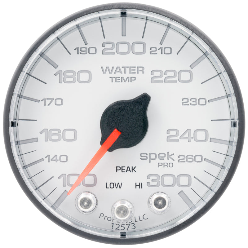 Autometer Spek-Pro Gauge Water Temp 2 1/16in 300f Stepper Motor W/Peak & Warn Wht/Blk