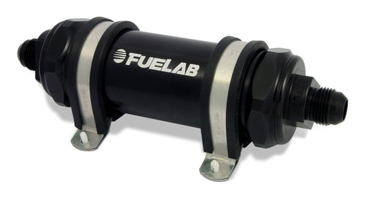 Fuelab 828 In-Line Fuel Filter Long -10AN In/Out 10 Micron Fabric - Black