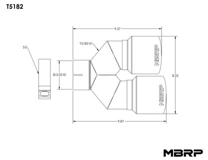 MBRP 3in ID / Dual 4in OD Out Staggered L 9.87in / R 9.37in Single Wall T304 SS Univ Exhaust Tip