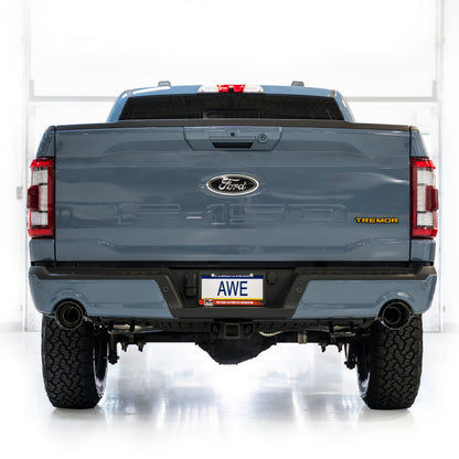 AWE Tuning 2021+ Ford F-150 Tremor (w/ Bumper Cutouts) 0FG Resonated Cat-Back - Diamond Black Tips