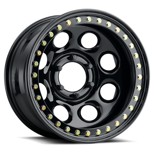 Raceline RT81 Rock 8 16x8in / 6x139.7 BP / -19mm Offset / 107.95mm Bore - Gloss Black Beadlock Wheel