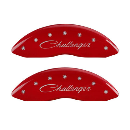 MGP 4 Caliper Covers Engraved Front Cursive/Challenger Engraved Rear RT Red finish silver ch