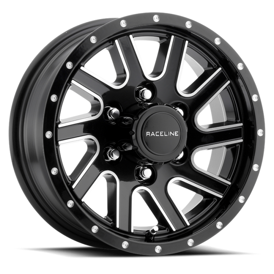 Raceline 820M Twisted 16x6in / 8x165.1 BP / 0mm Offset / 4.90mm Bore - Black & Machined Wheel