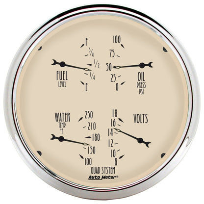 Autometer 5 inch Antique Beige 2 Piece Gauge Kit - Quad & Speedometer