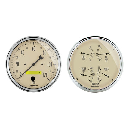 Autometer 5 inch Antique Beige 2 Piece Gauge Kit - Quad & Speedometer