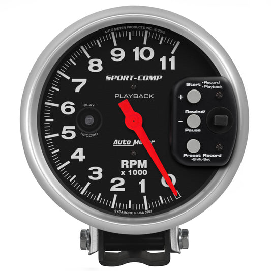 Autometer Sport-Comp Tachometer 5in 11K RPM Pedestal with RPM playback