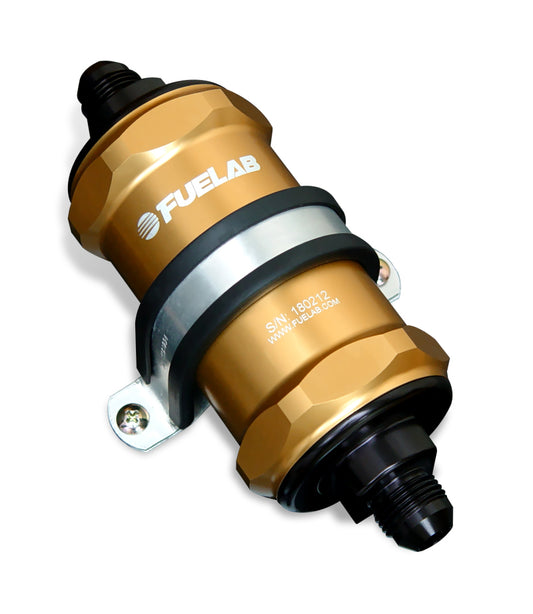 Fuelab 818 In-Line Fuel Filter Standard -12AN In/Out 10 Micron Fabric - Gold