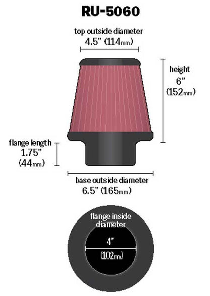 K&N Universal Clamp-On Air Filter 4in FLG / 6-1/2in B / 4-1/2in T / 6in H