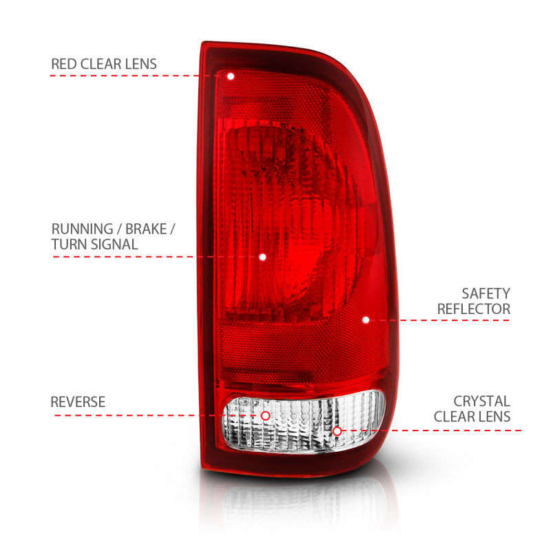 ANZO 1997-2003 Ford F-150 Taillight Red/Clear Lens (OE Replacement)