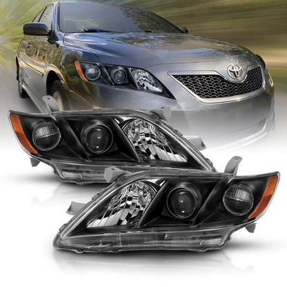 ANZO 2007-2009 Toyota Camry Projector Headlight Black Amber