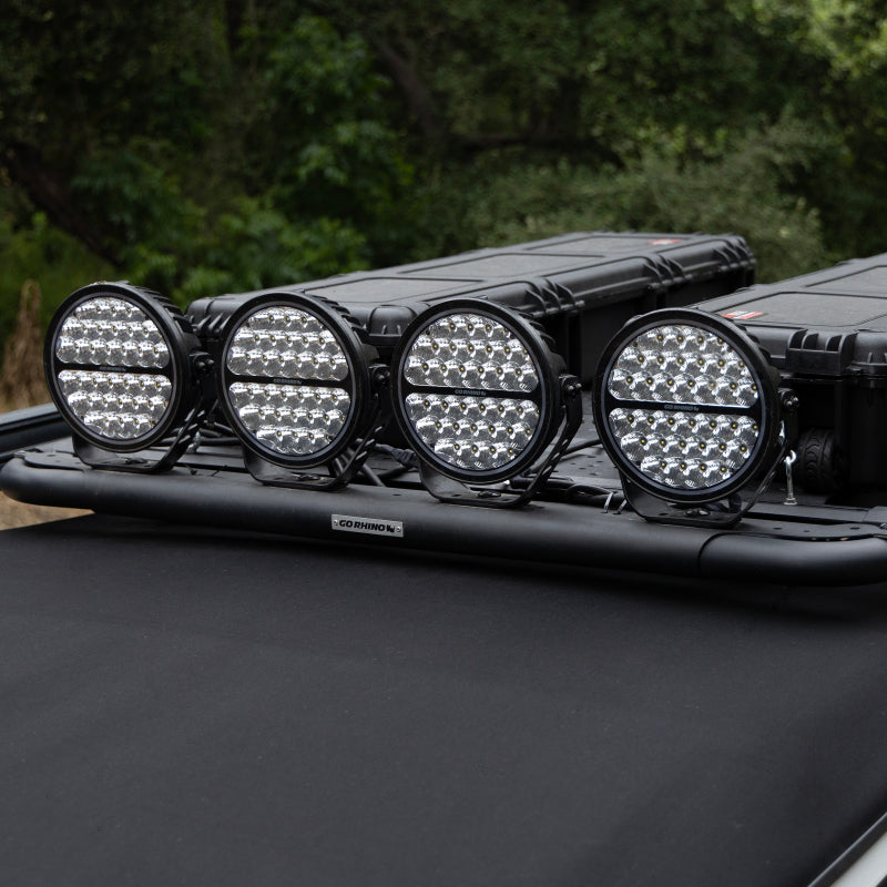 Go Rhino Xplor Blackout Series Round Single LED Spot Light Kit w/DRL (Surface Mount) 9in. - Blk