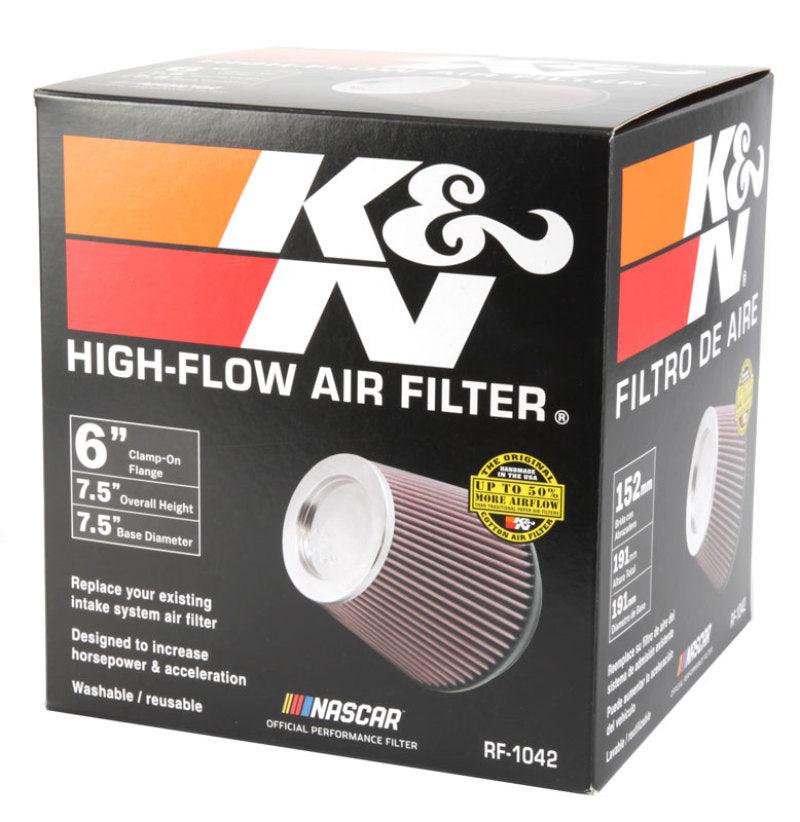 K&N Round Tapered Universal Air Filter 6in Flange ID x 7.5in Base OD x 5in Top OD x 6.5in Height